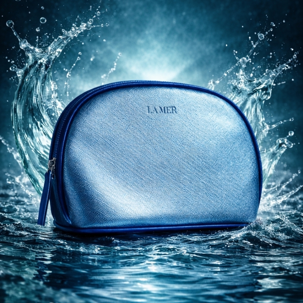 La Mer Blue Cosmetic Pouch – Luxe Travel Bag, New